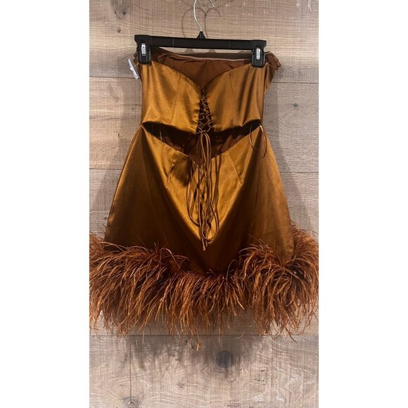 DELFI COLLECTIVE Adrienne Ostrich Feather Strapless bronze Mini dress size M - Picture 7 of 11